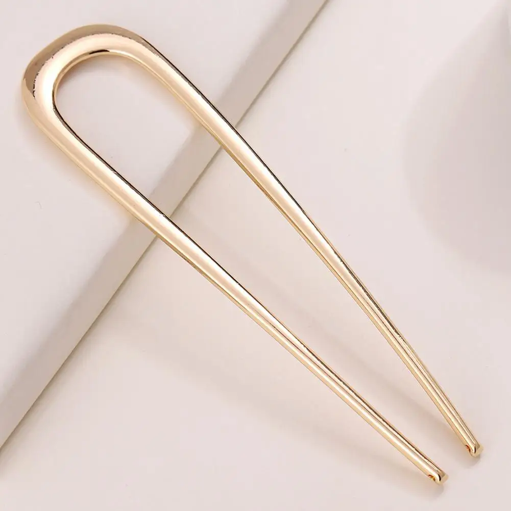 U-Shaped Hair Fork Elegant Golden Silver-color Alloy Long Thick Hair Updo Bun French Hairpin Stick Women Girls Hair Accessories