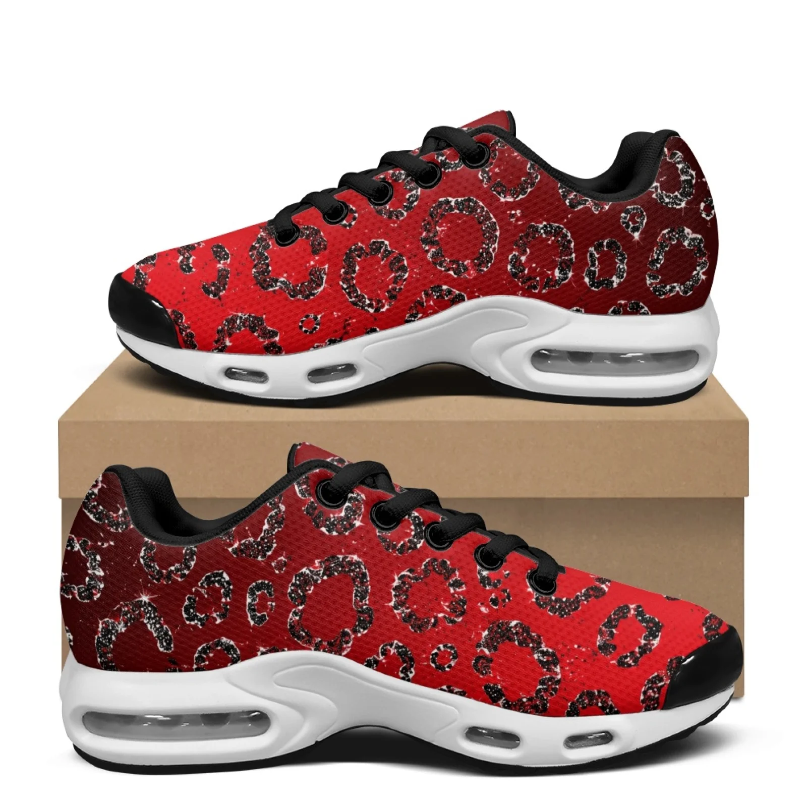 PENSTROLL Red Leopard Print Platform Mens Running Shoes Cross Trainers for Adult Easy Workout Casual Sport Shoes