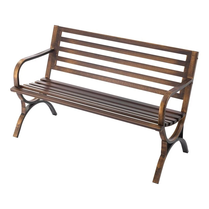 Outdoor carbon steel bench with backrest and round edge armrest patio furniture