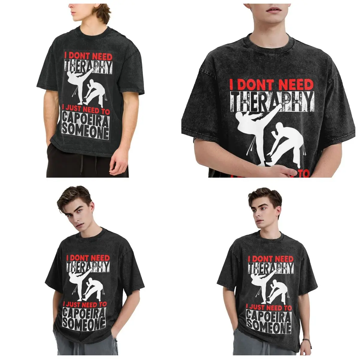 Streetwear T-Shirts Capoeira Movements Capoeirista Brazilian Martial Washed T Shirt Short Sleeve Hip Hop T-Shirt Tops Tees