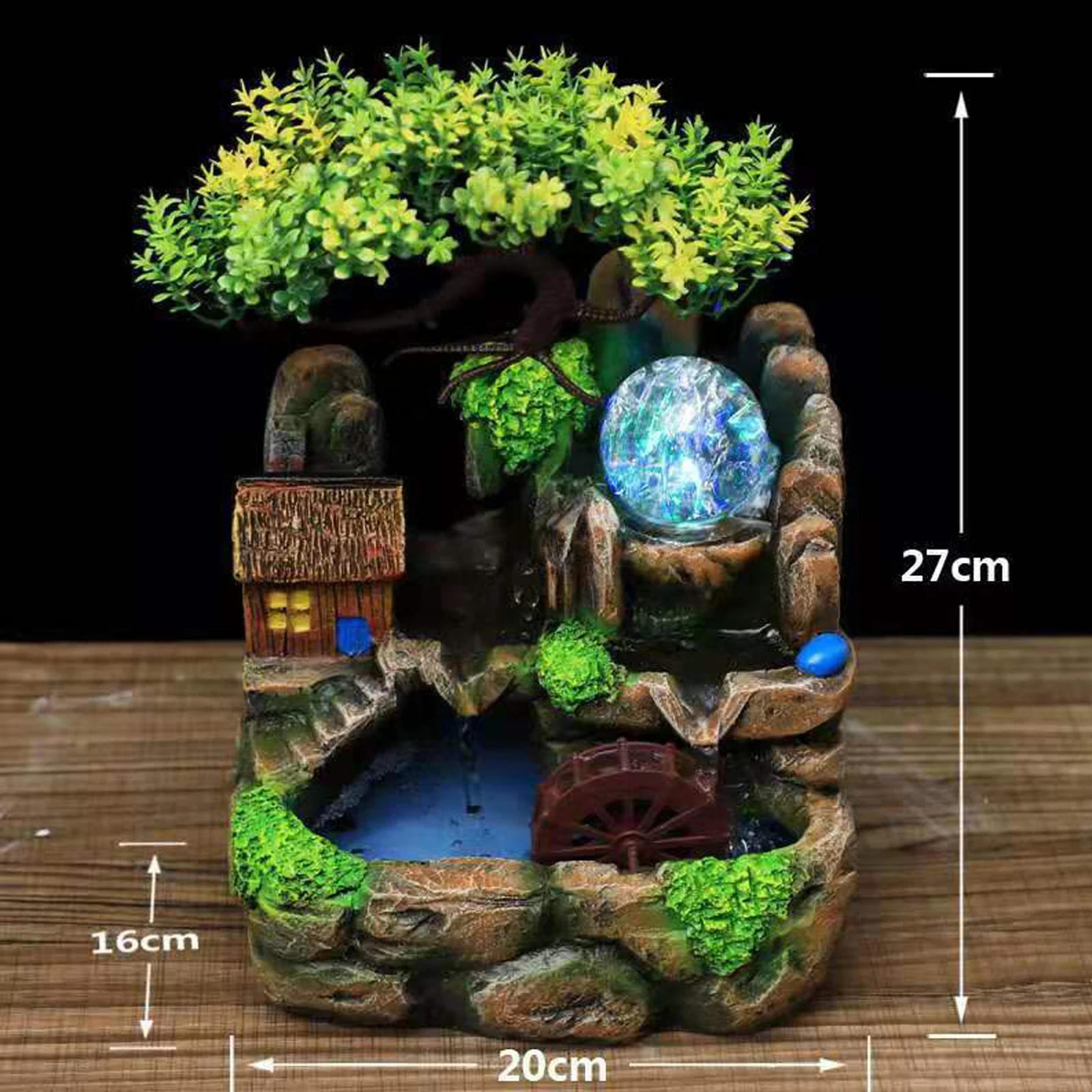 Tisch Zimmerbrunnen Springbrunnen Gartenbrunne RGB LED Beleuchtung Grüne Pflanze