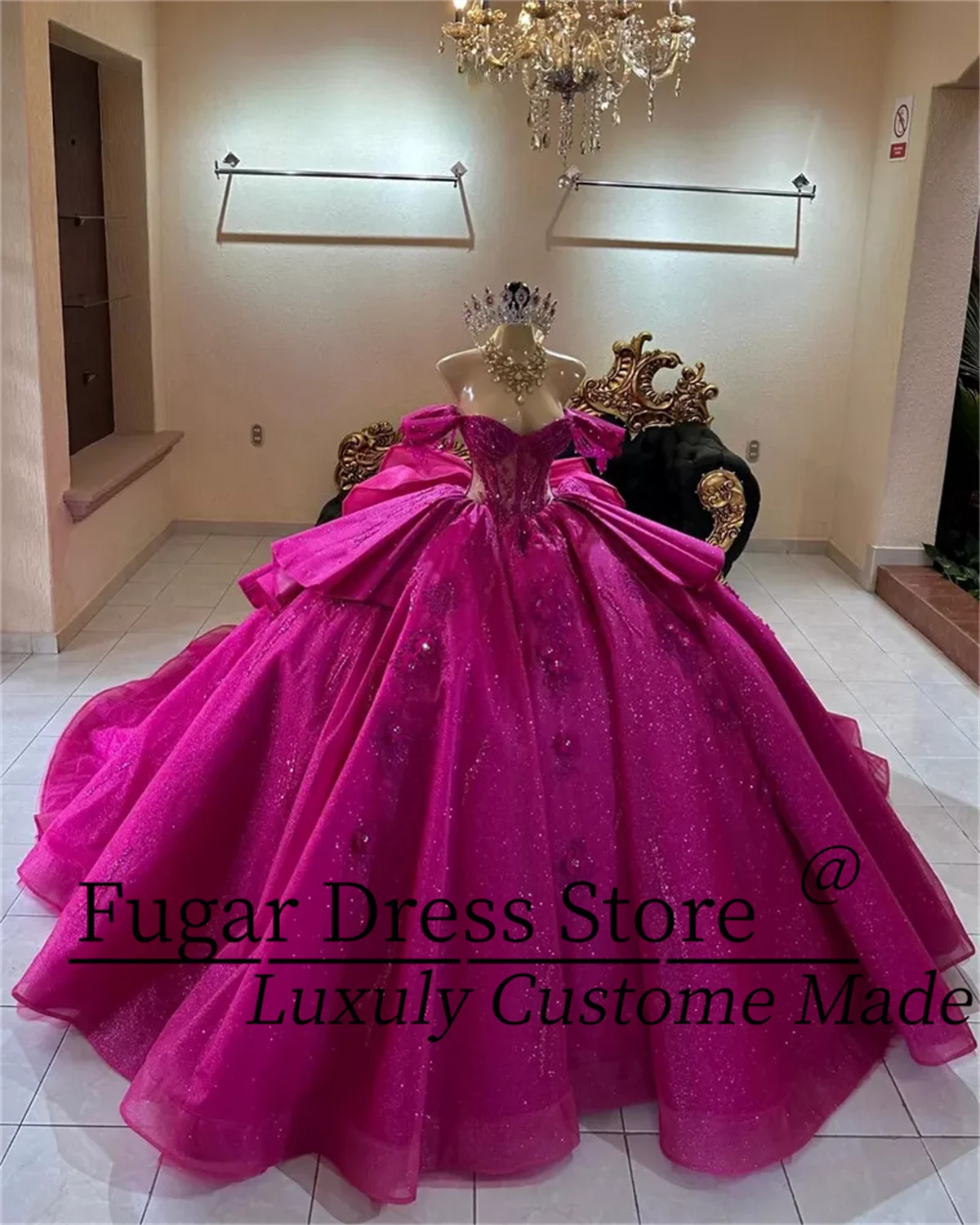 Vestido de quinceañera personalizado a la moda, apliques de cuentas de flores 3D, vestido de baile con lazo, vestido de fiesta de lujo con hombros descubiertos, Vestidos de novia