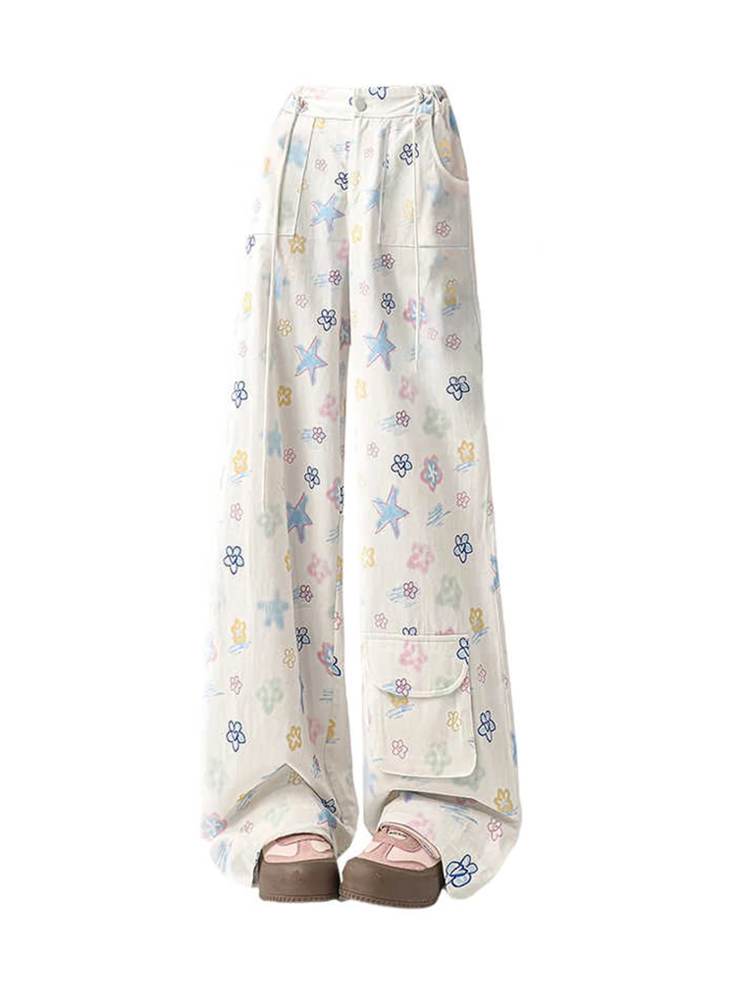 

Women White Y2k Cute Graffiti Print Long Cargo Pants Harajuku Parachute Pants Japanese 2000s Style Vintage Trousers Clothes 2025