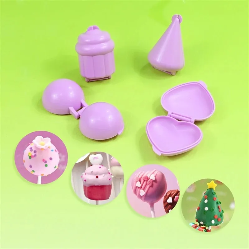 3D Heart Round Cake Stick Mold Set Pressing Shaping Sphere Circle Cakes Cutter and Pusher for Home Party Baking Accessories