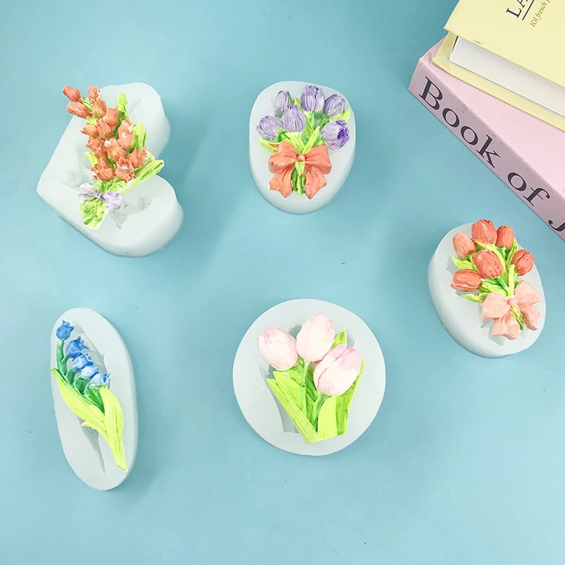 DIY Tulip Blue Wind Chime Series Silicone Mold Dessert making Soap Mold Candle ice cream mold  Mold Food Safety Materials