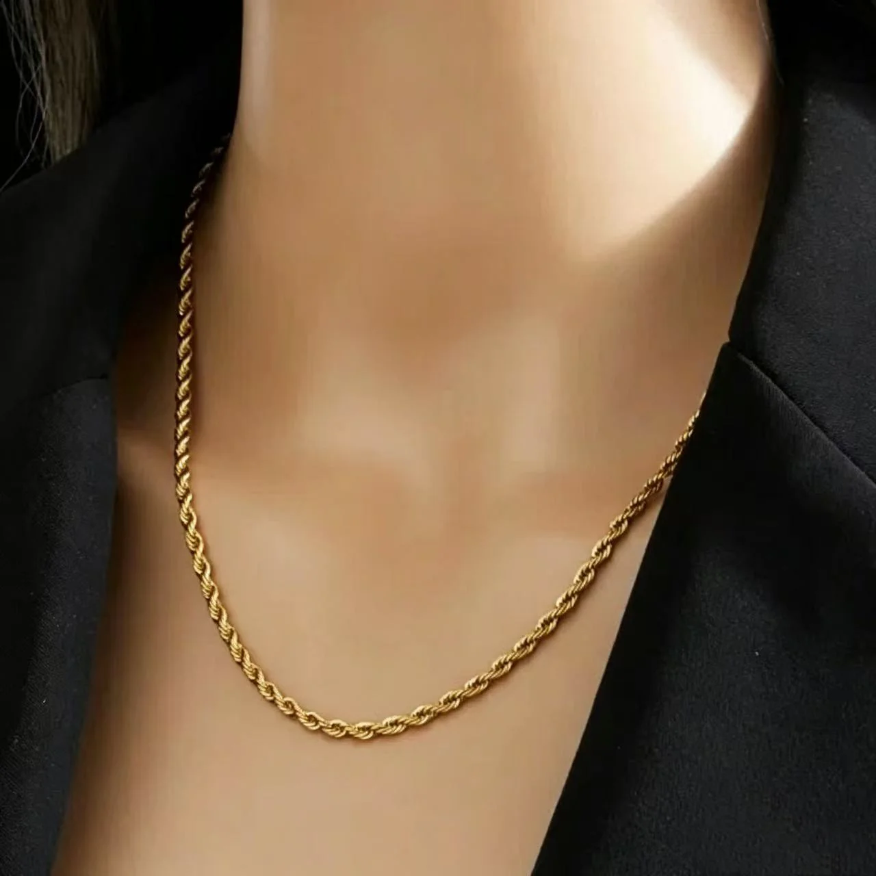 18K Gold Plated Link Chain Necklace for Women Man Cross 5mm Width Gold Color Choker Classic Trendy Daily Wear Wedding Party Gift
