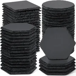 8pcs Slate Coasters Bulk - 4 Inch Square, Round, and Hexagon Handmade Black Stone Blanks for Laser Engraving and Home Decor