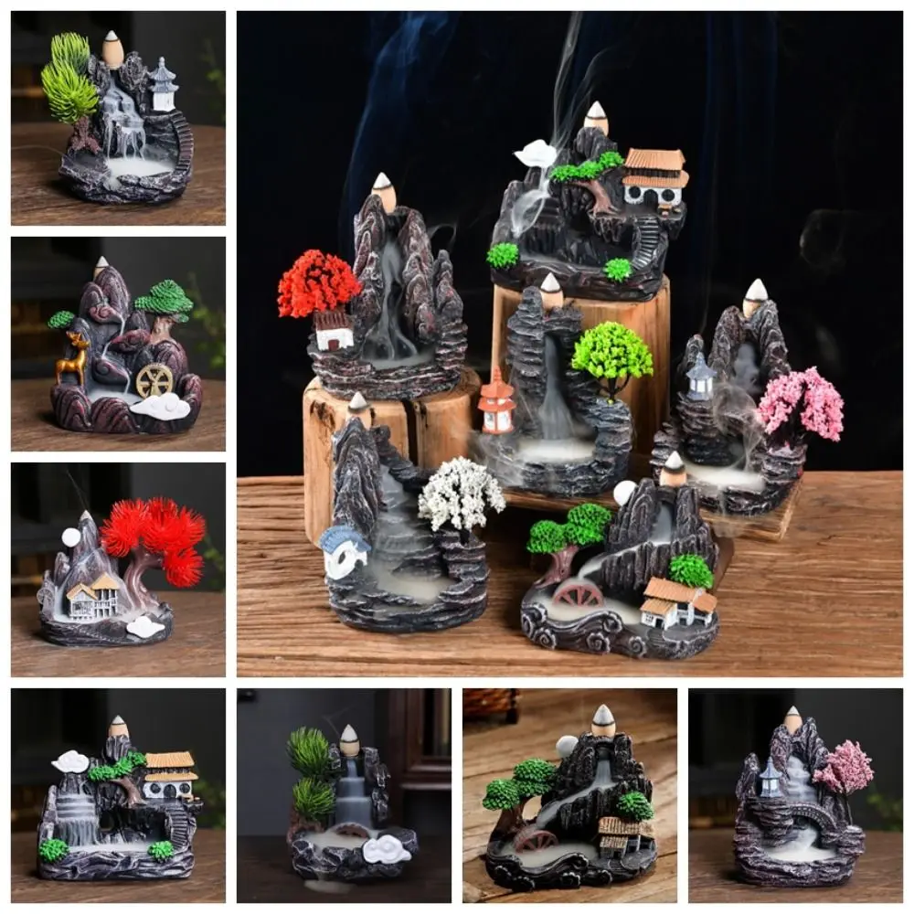 With Backflow Incense Cones Waterfall Incense Burner Retro Exquisite Backflow Incense Holder Resin Backflow Incense Burner