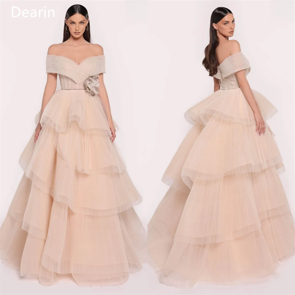 

Customized Evening Dress Prom Gown Party Occasion Formal YPMWZX Off-the-shoulder Ball Floor Length Skirts Draped Layered Tulle B