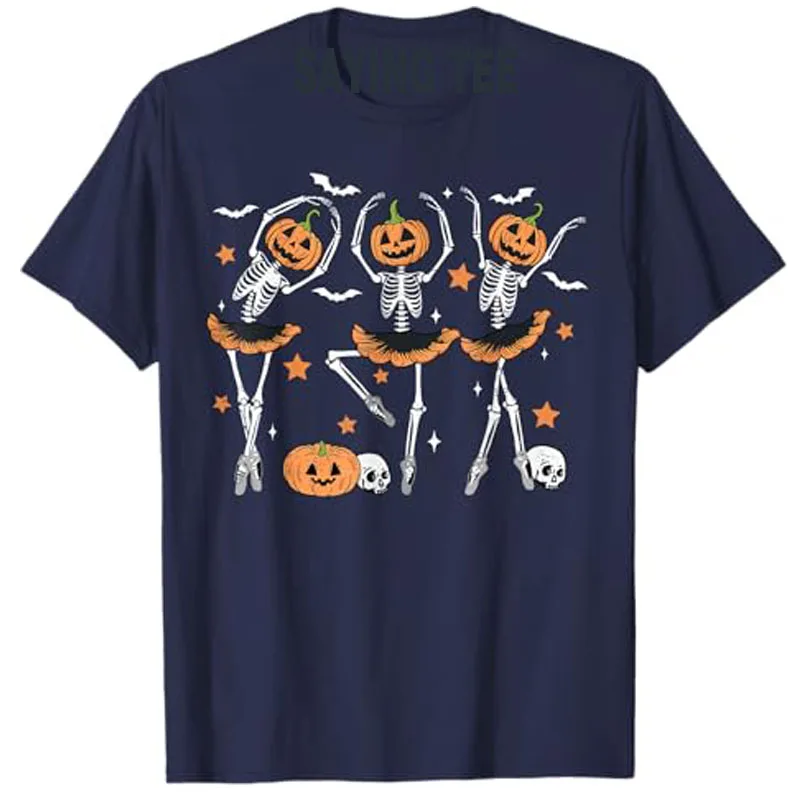 Ballet Pumpkin Skeleton Scary Halloween Costume T-Shirt Gift Jack-o’-Lantern Fall Graphic Outfit Short Sleeve Blouses Saying Tee