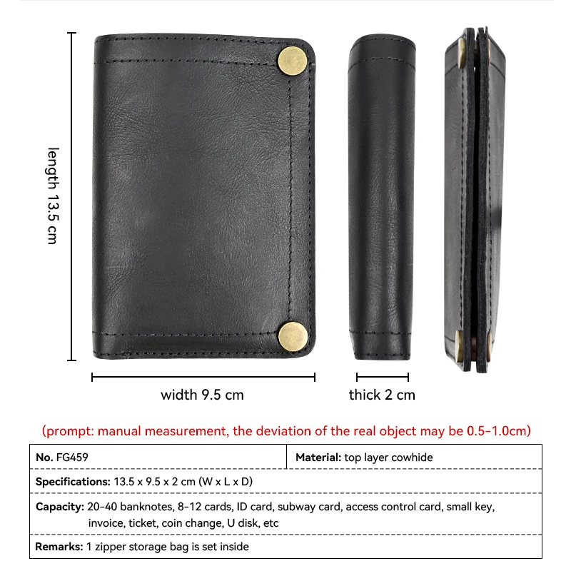 Vintage Genuine Leather Women's Wallet Handmade Cowhide Credit Card Slot Short Wallet For Men Portable Coin Purse With Zipper