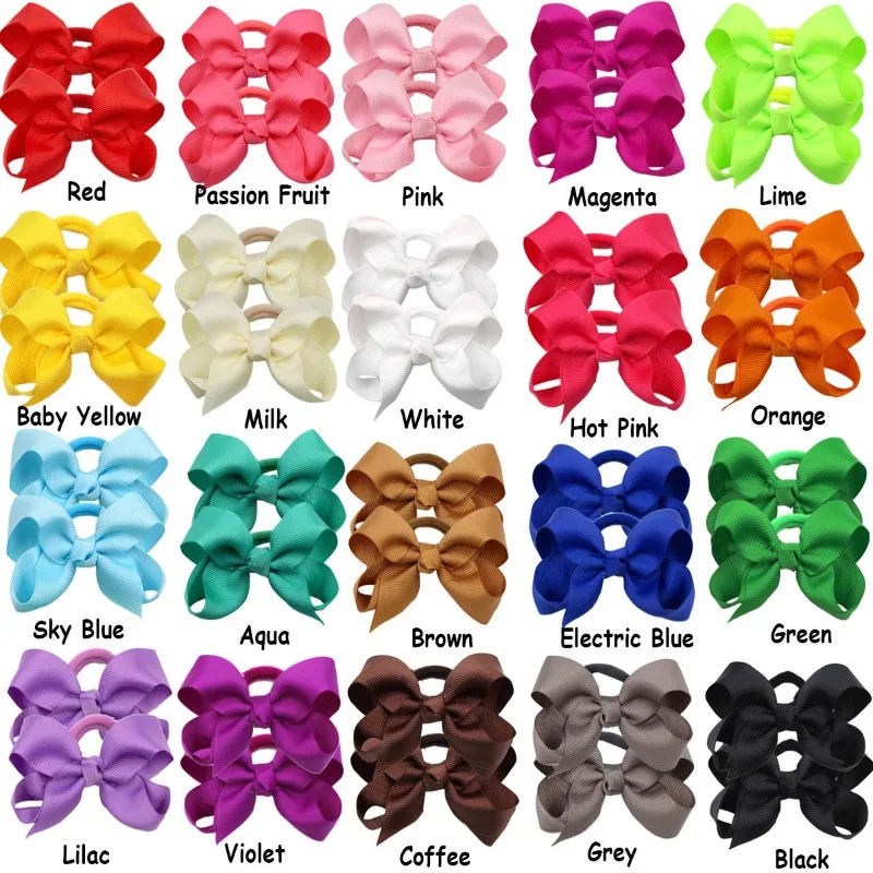 20Pcs 3inch Boutique Hair Bows Elastic Ties Kids Children Rubber Bands Ponytail Holders Hair Bands For Baby Girls Teens Toddlers