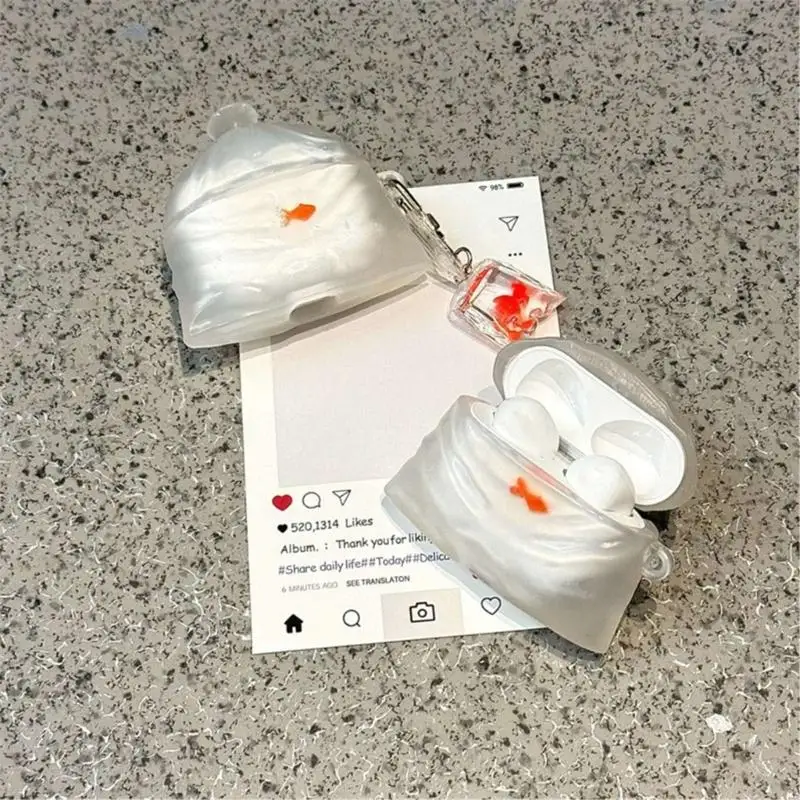 E1PF Shockproof Earbuds Holder Case Featuring Suspended Fish In Artistic Water Bubble Effect for Pods Earphone Sleeve
