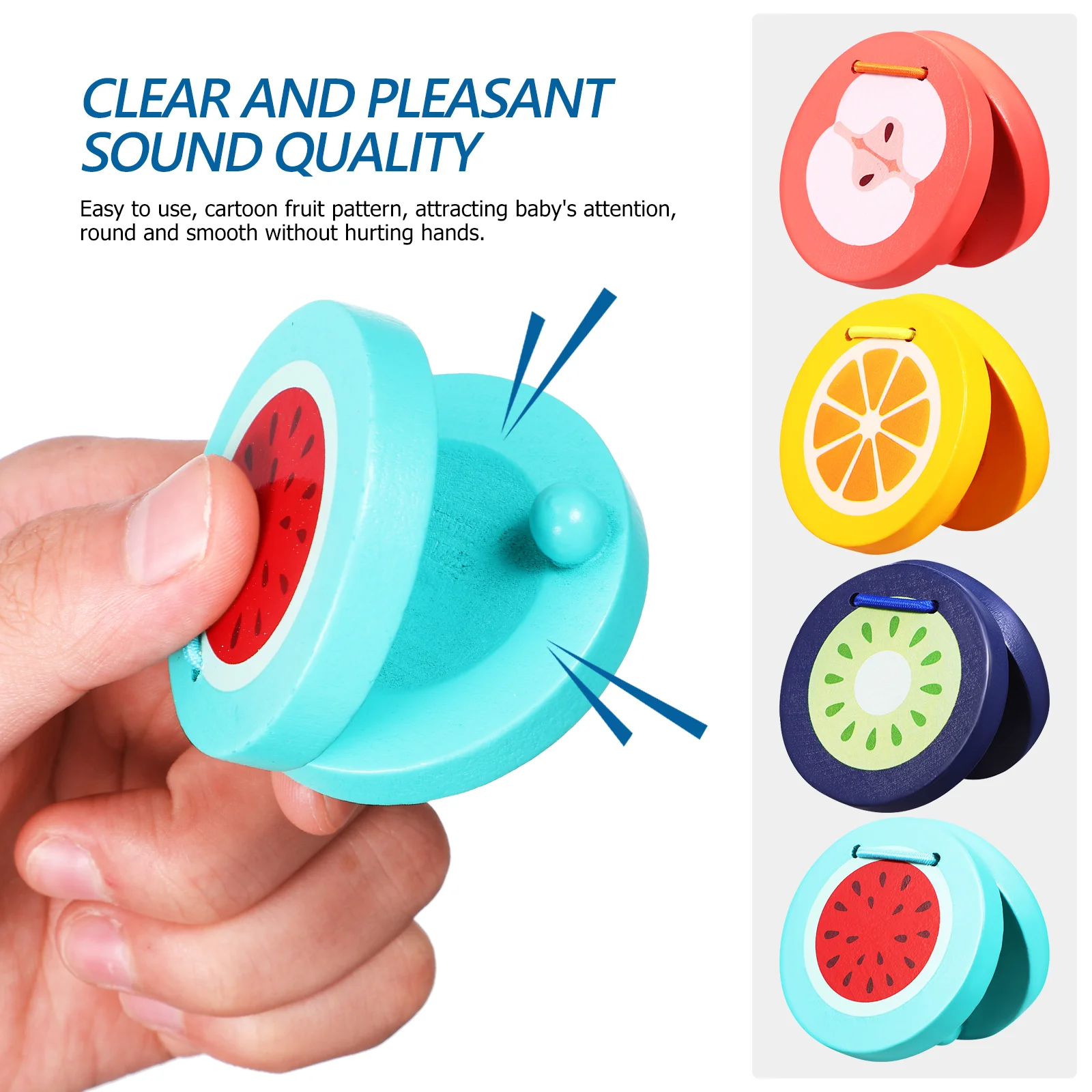 4 Pcs Orff Percussion Wooden Castanets 4pcs (orange+kiwi+ +watermelon) Musical Instruments Other Educational Toys Child