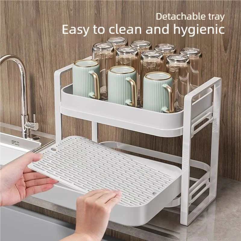 Küche Tasse Lagerung Rack Doppel Trocknen Tasse Rack Multifunktionale Teetassen Obst Entwässerung Rack Haushalt Büro Tee-Set Organizer