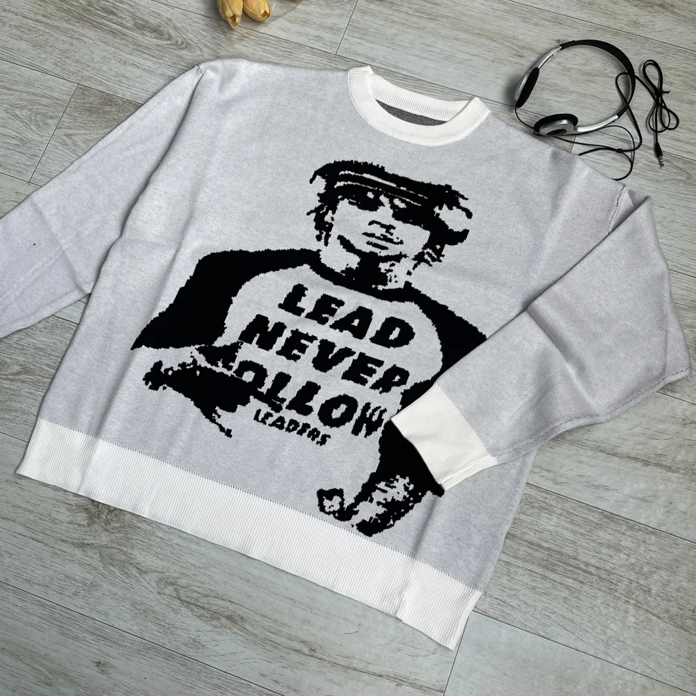 Y2k الشارع الشهير الجرافيك 2025 ملابس عصرية جديدة المرأة سترة متماسكة الشتاء المتضخم خمر كم طويل بلايز البلوز البلوز