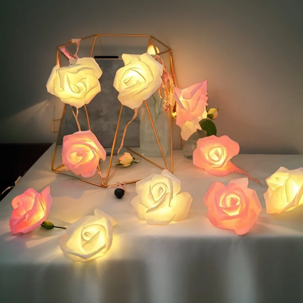 سلسلة أضواء LED الوردية - أبيض ووردي لعيد الحب وحفلات الزفاف وديكور الغرفة وإضاءة ليلية وهدية عيد الأم