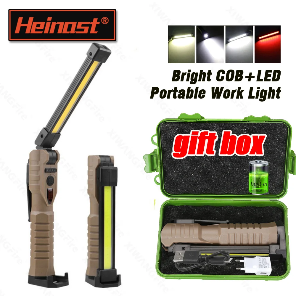 Folding COB XPE LED EDC Work Light Flashlight USB Rechargeable Torch Magnetic Base& Hook, Emergency Car Inspection Lamp Red SOS