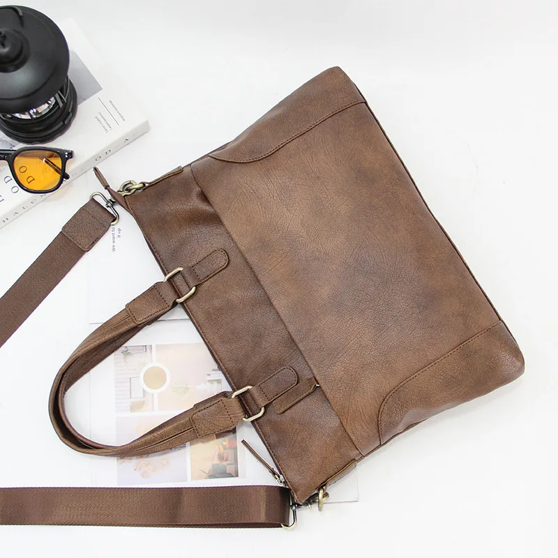 Borsa a tracolla da lavoro vintage da uomo con valigetta da ufficio a tracolla con scomparto per laptop