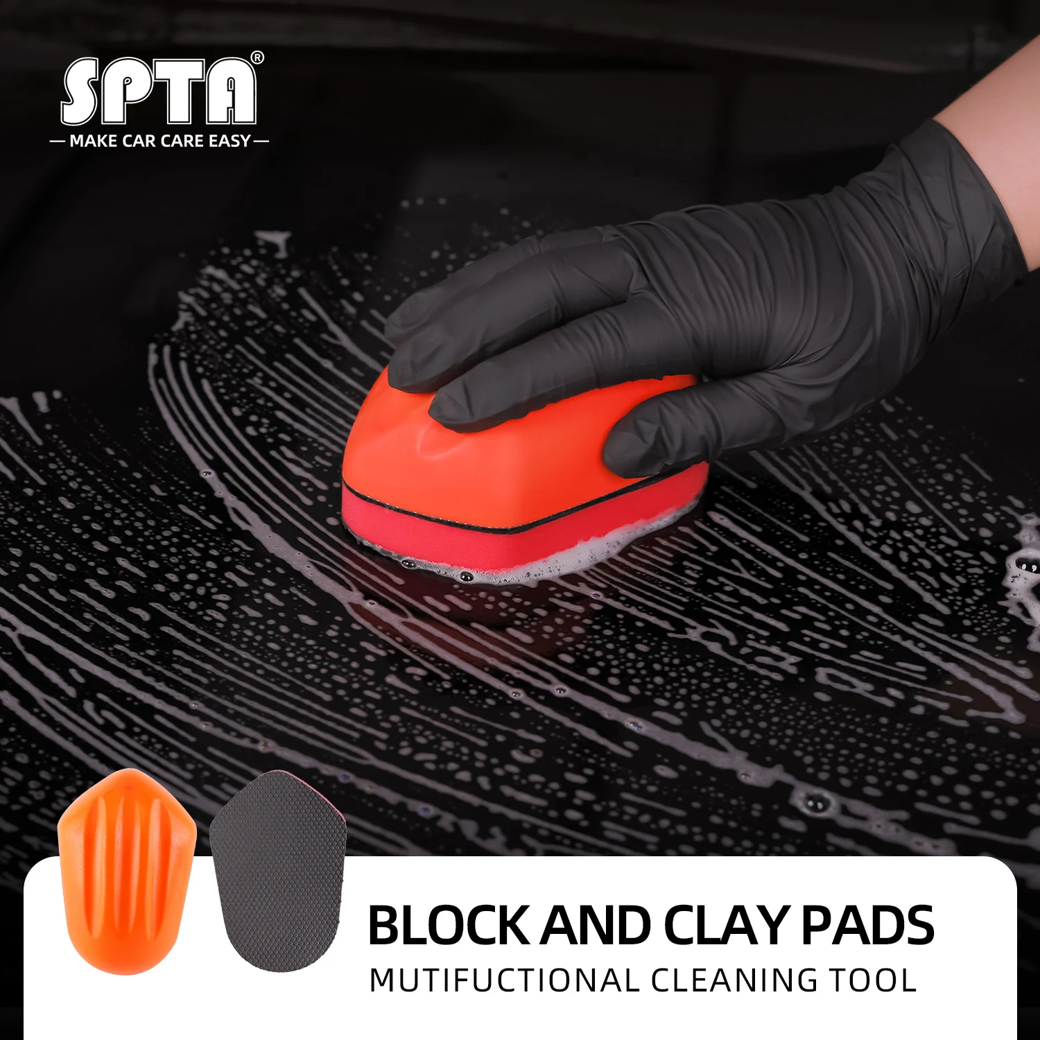 SPTA Car Care Paint Cleaner Remove Magic Clay Bar Mouse Applicator with 2 Clay Pads Before Auto Wax Polishing
