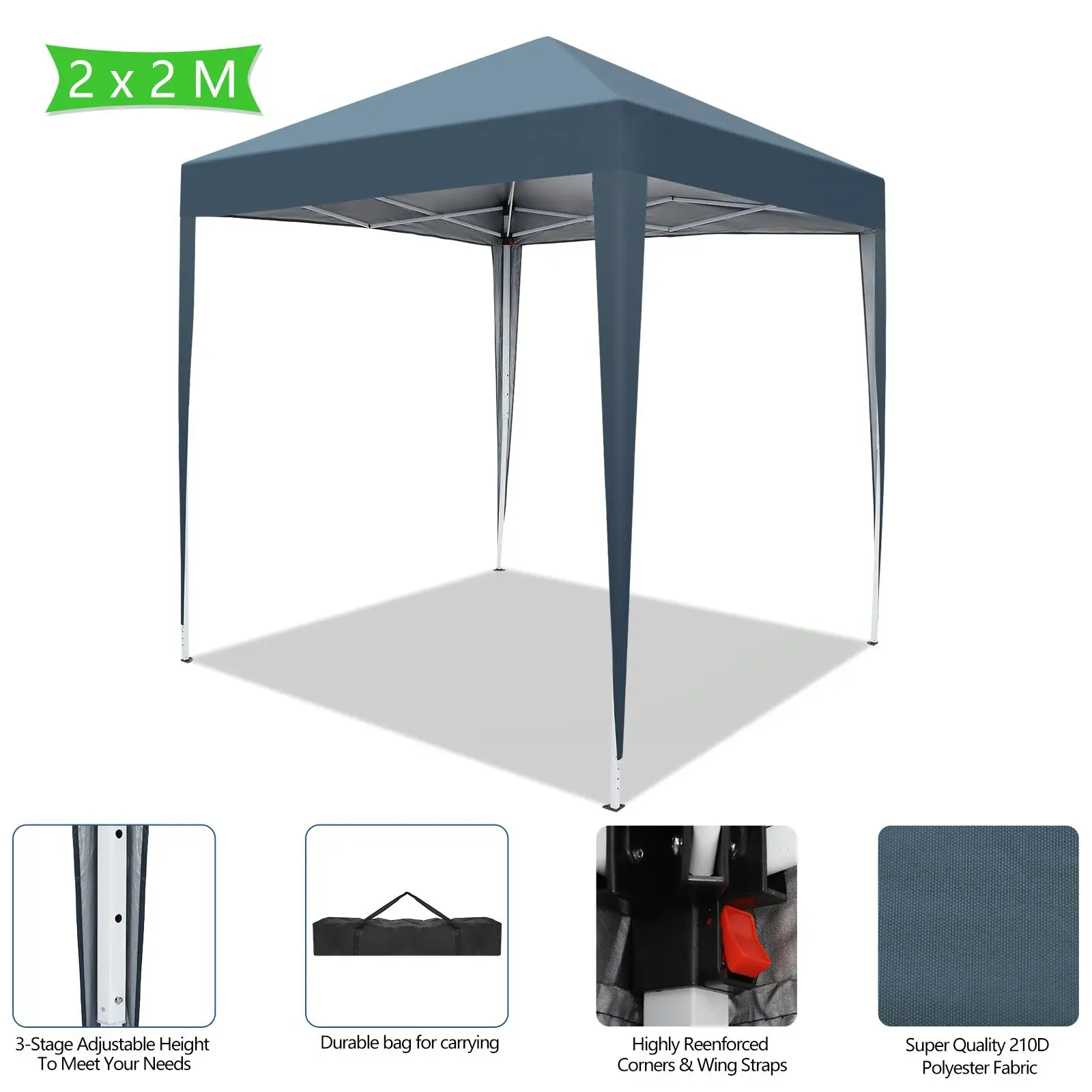 2m x 2m Waterproof Right-Angle Folding Tent - Outdoor Blue Canopy Shelter