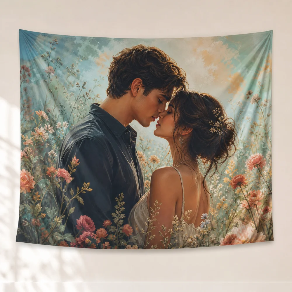 Vintage couple 150X100CM customizable printed tapestry suitable for bedroom wall romantic healing style background fabric