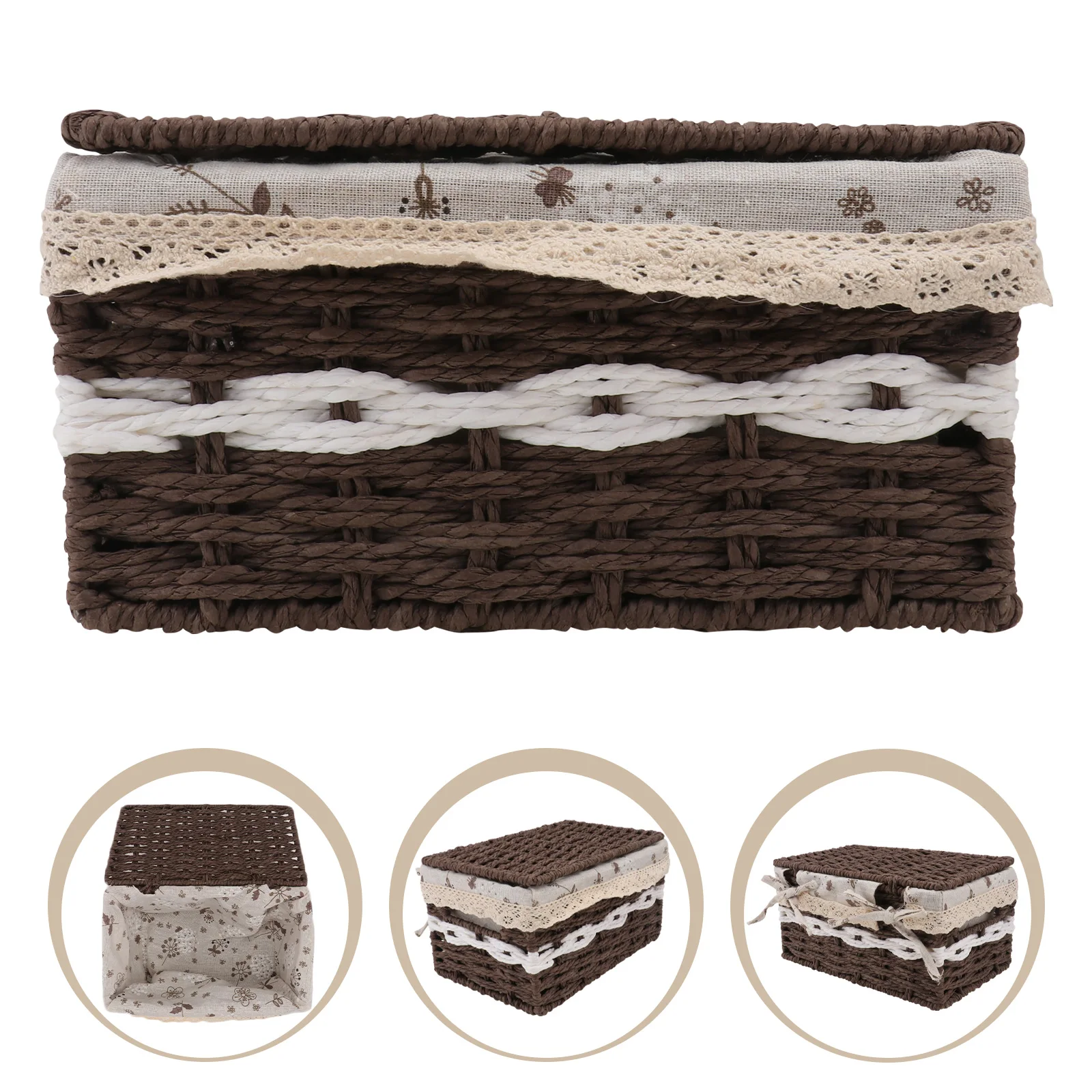 

Rattan Storage Basket Rectangular Woven Household Decor ganizer Container Material Rural Style Snack Beauty Cleaning