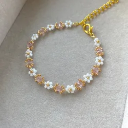 Beaded flower bracelet, for her gift,