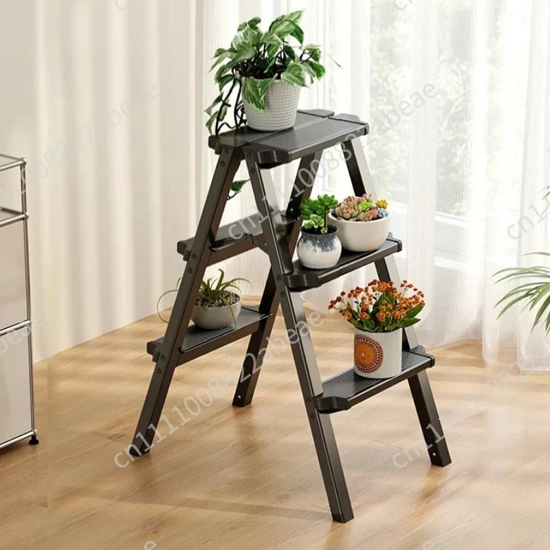 ‌Heavy Duty Aluminum Folding Ladder - 3 Step Telescoping, Dual Sided Household Step Ladder with Tray, Space Saver