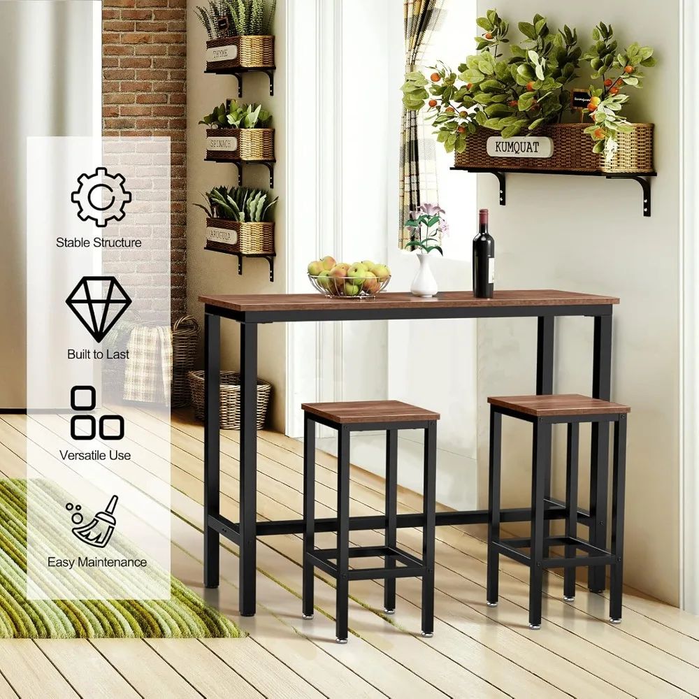 39.5 High Bar Table Set with 2 x 28 Stools, Counter Height Dining, Backless Chairs for Pub Style Dining