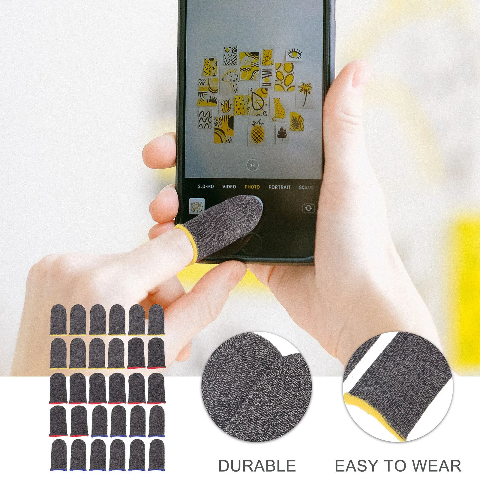 30Pcs Silver Fiber Gaming Finger Sleeves Comfortable Elastic Breathable Anti Sweat Thumb Sleeve Finger Protector for Mobile