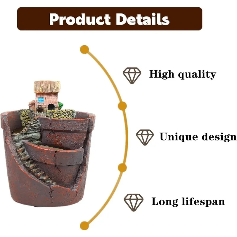 1Pc Home aerial villa garden castle potted plants Zakka landscape succulent flower pot, home DIY resin ornaments, creative sky garden micro landscape, small succulent pots, succulent planters, mini courtyard resin pot decorations