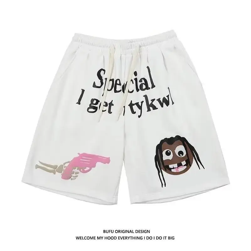 Summer Shorts Gun Element Print Women Man Knee Pants Harajuku female Loose High Waist Five Point Pants Cartoon y2k Man Shorts