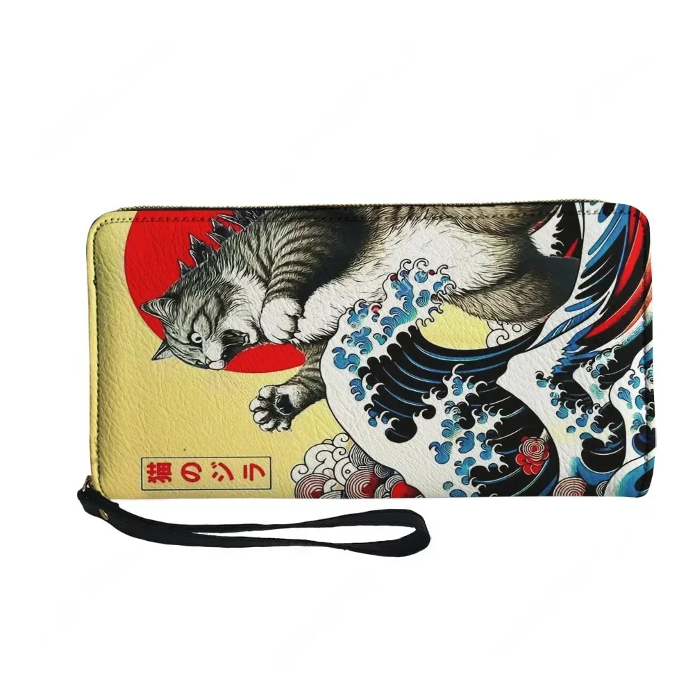 

Catzilla Japanese Art Custom Wallet Purse Mens Womens Teenagers Zipper Long Wallets Double Print Portable Wallet Gift Bag