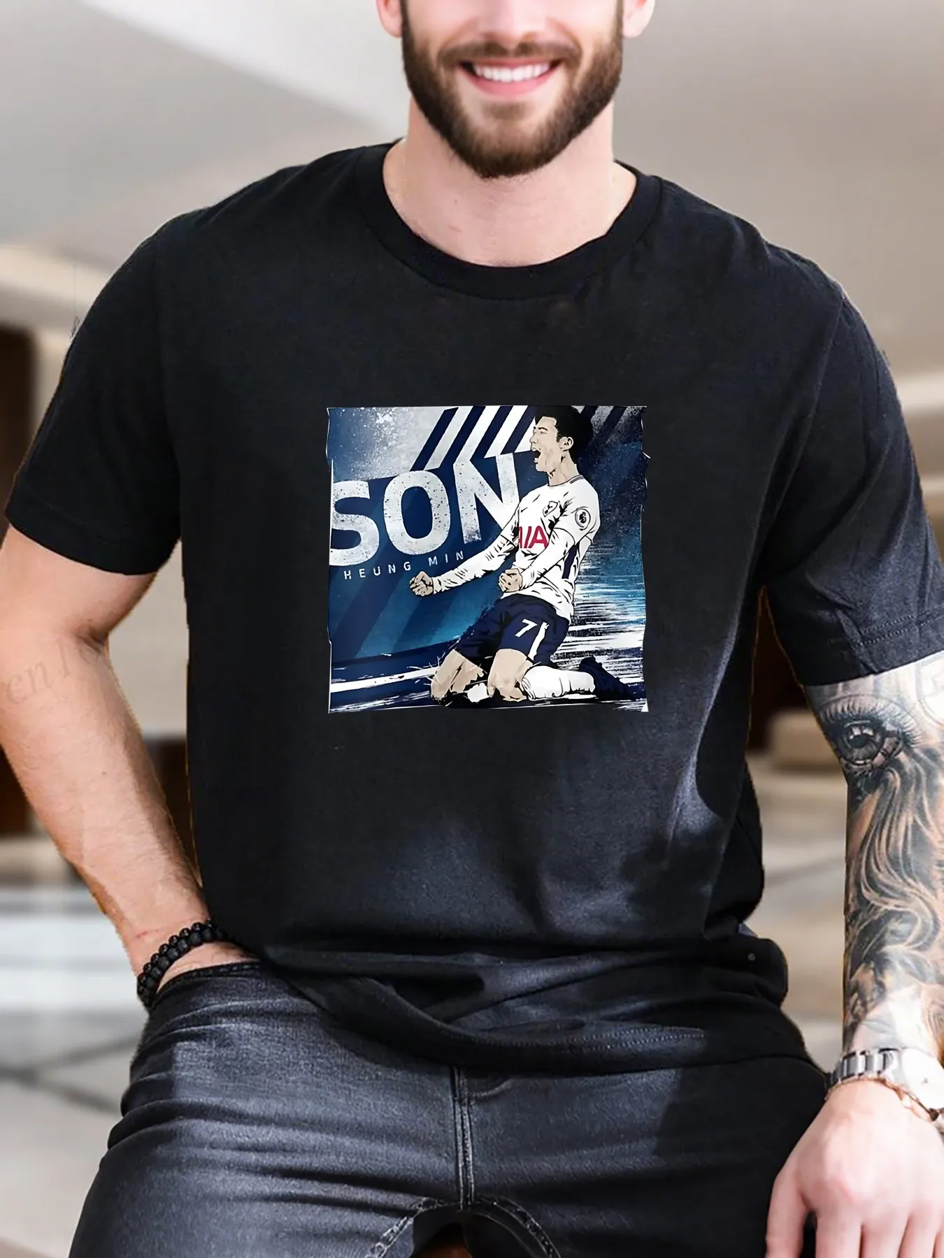 

New Arrival Fashion Men's Soccer Player Print Cotton T-Shirt Breathable Soft Short Sleeve Tee for Casual Sports Training Daily Wear
