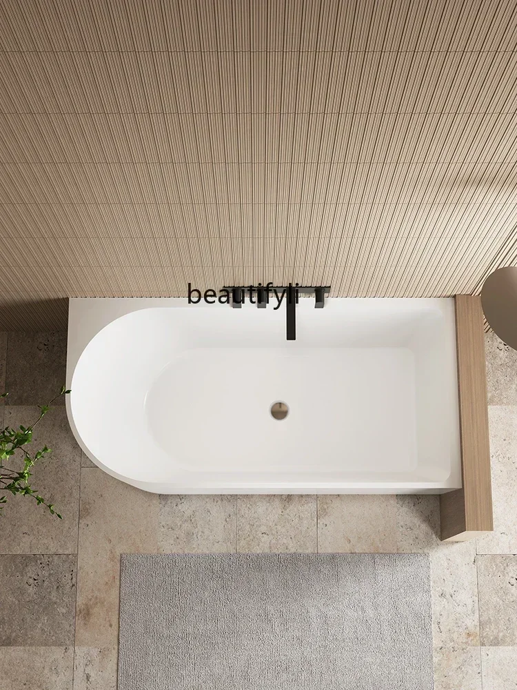 อ่างอาบน้ำอะคริลิกแบบติดผนัง รุ่น 2003Bathroom แบบอิสระ ดีไซน์สว่างสดใส พร้อมขอบด้านซ้ายและขวา เหมาะสำหรับบ้านพักอาศัย อพาร์ทเมนต์ขนาดเล็ก โรงแรม และโฮมสเตย์