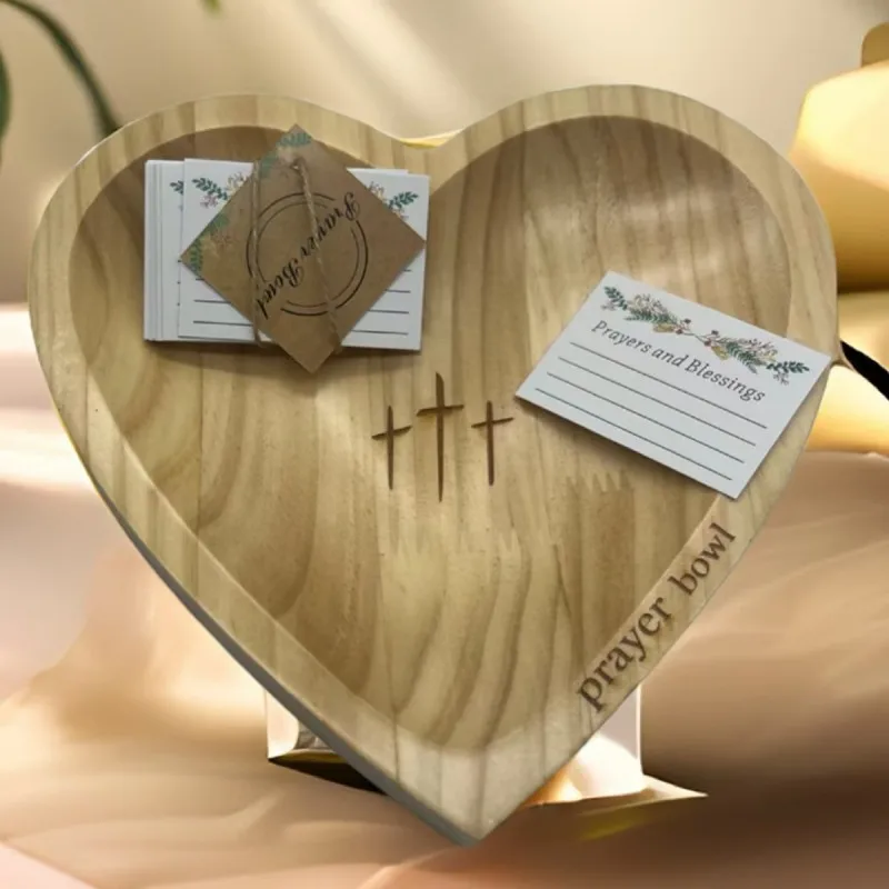 

Vintage Wooden Heart Shaped Prayer Bowl with Cross and Prayer Text Perfect for Home Decor Living Room or Prayer Room Ornament De