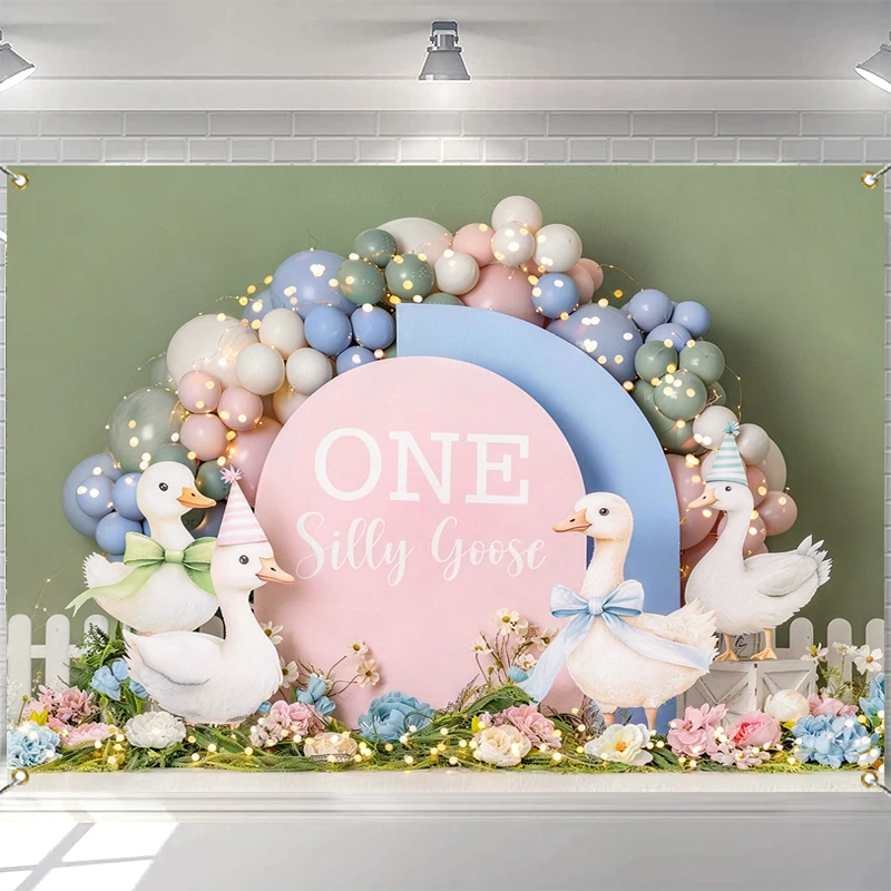LS Photography Background One Silly Goose Swan Balloon Decor Cake Smash Birthday Party Kids Portrait Photo Backdrop Studio