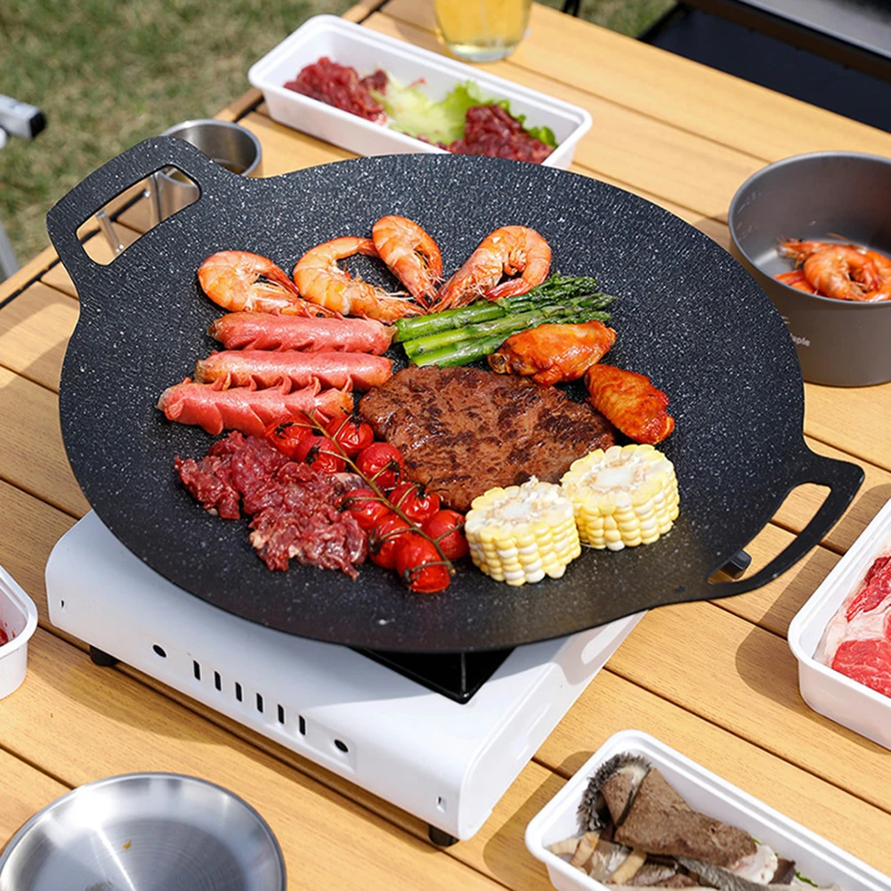 

Outdoor Camping Grilling Plate Korean Barbecue Pan Portable Cooking Frying Pan Meat Pot Barbecue Plate for Hiking Picnic