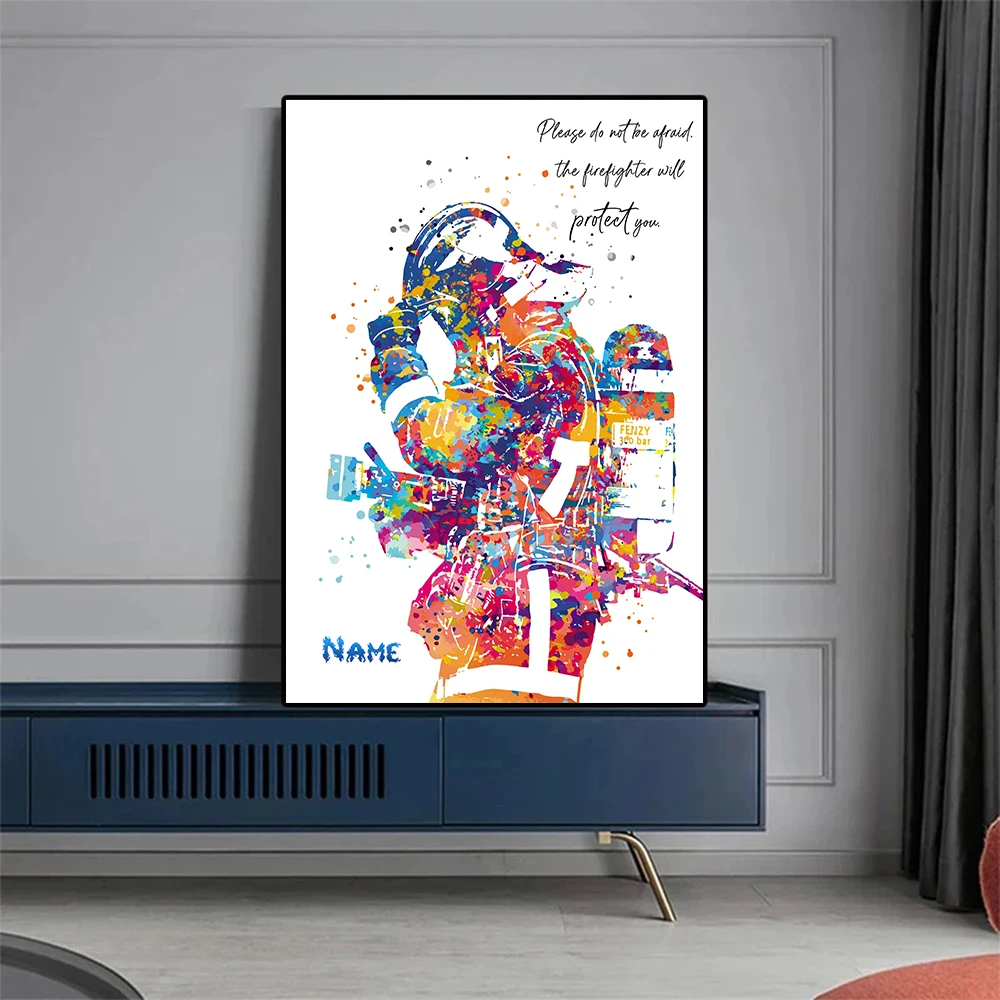 カスタム消防士名ポスター、パーソナライズされたウォールアート、モダンな抽象的な引用画像、ホームオフィスの装飾、キャンバスプリント、ギフト