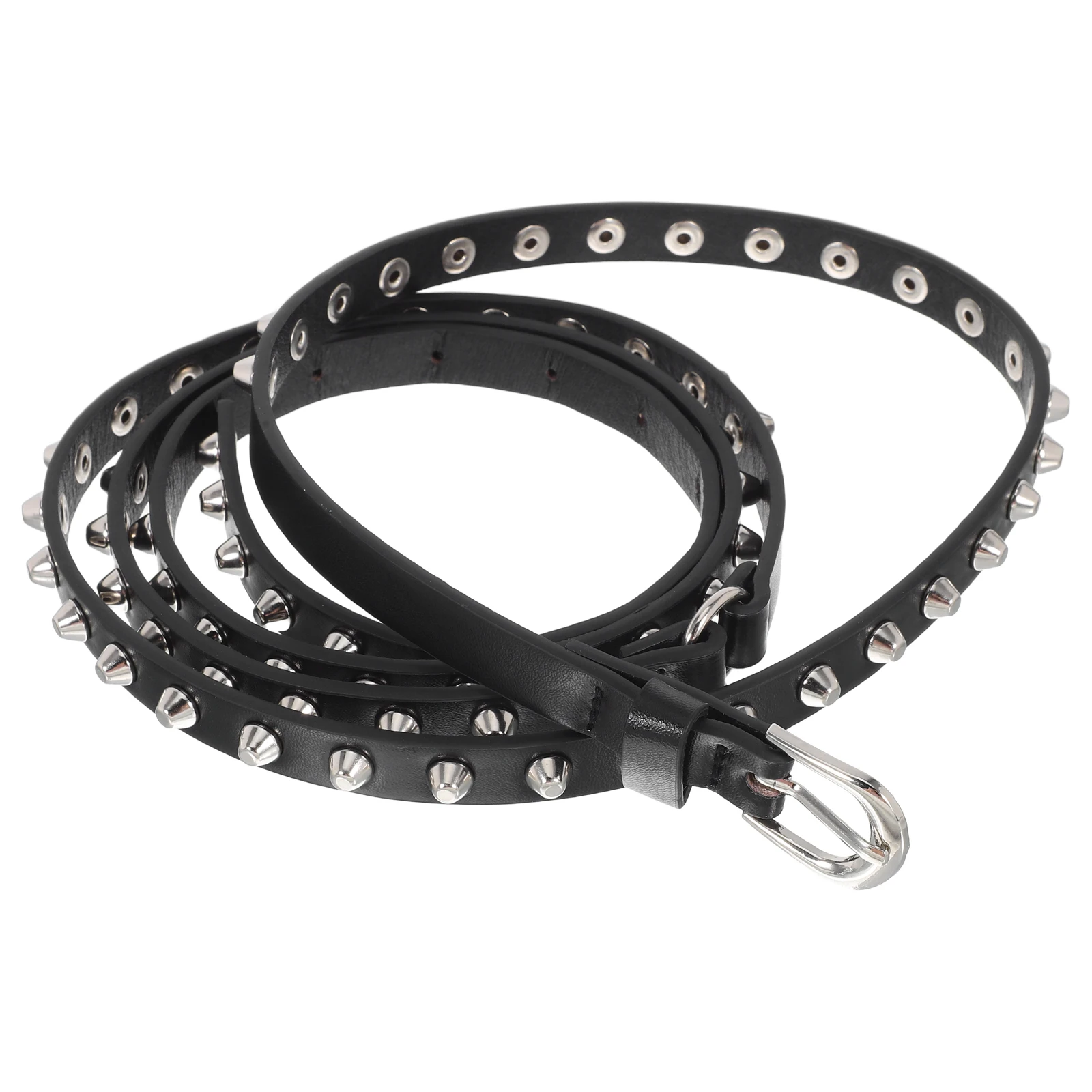

Women'S Punk Black Faux Clothing Belt For Punk Style Extra Long Studded Rivet Design For Street Waist