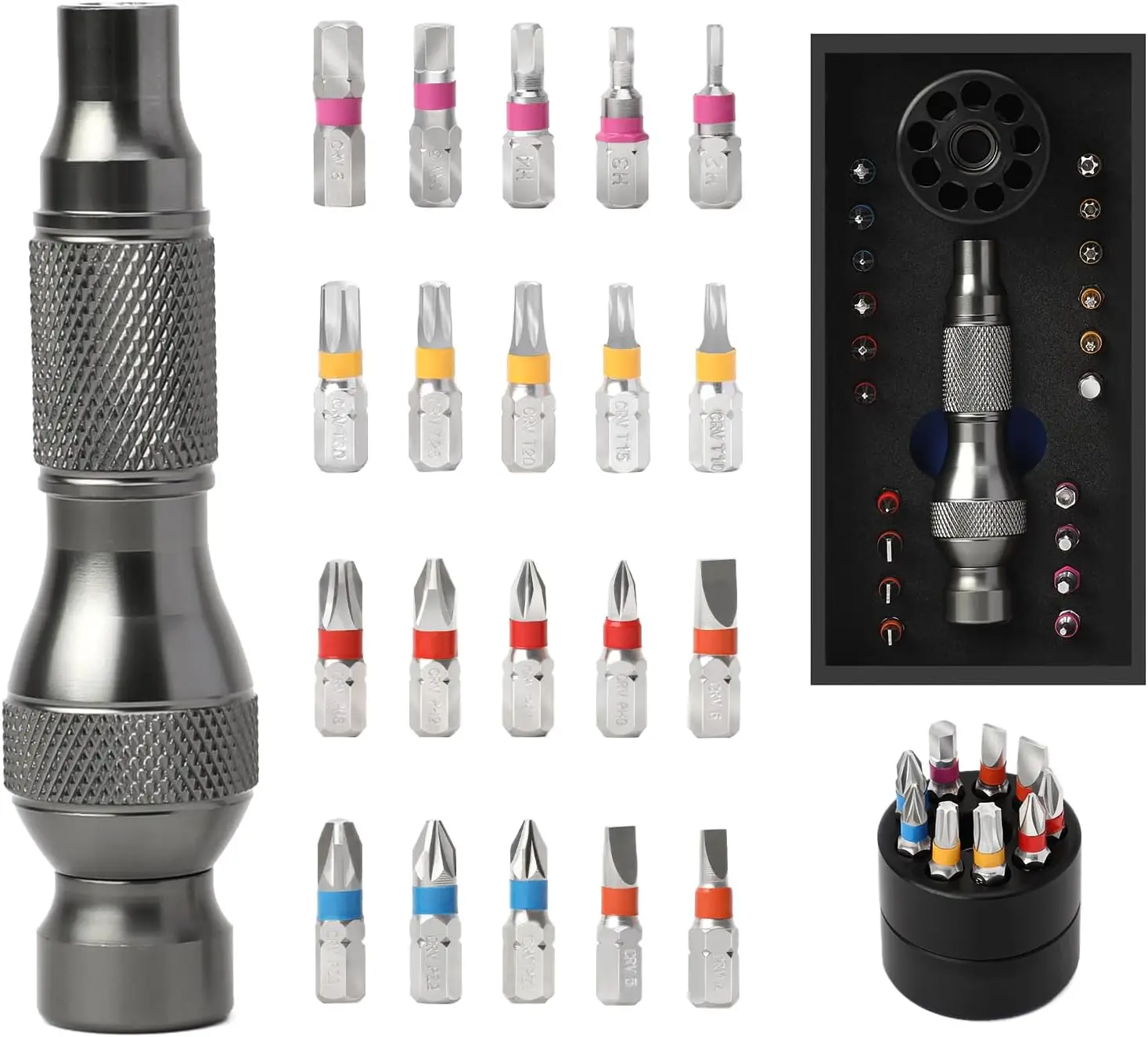 Universal 22-in-1 Precision Screwdriver Bit Set with 360° Rotating Base Professional High Hardness Magnetic Manual Repair Tool