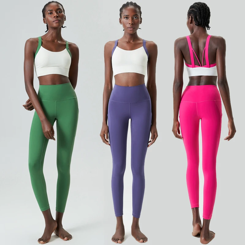 Conjunto de Yoga de Fitness de dos piezas para mujer, traje de gimnasio de bolsillo de alto impacto, transpirable, secado rápido, ropa deportiva