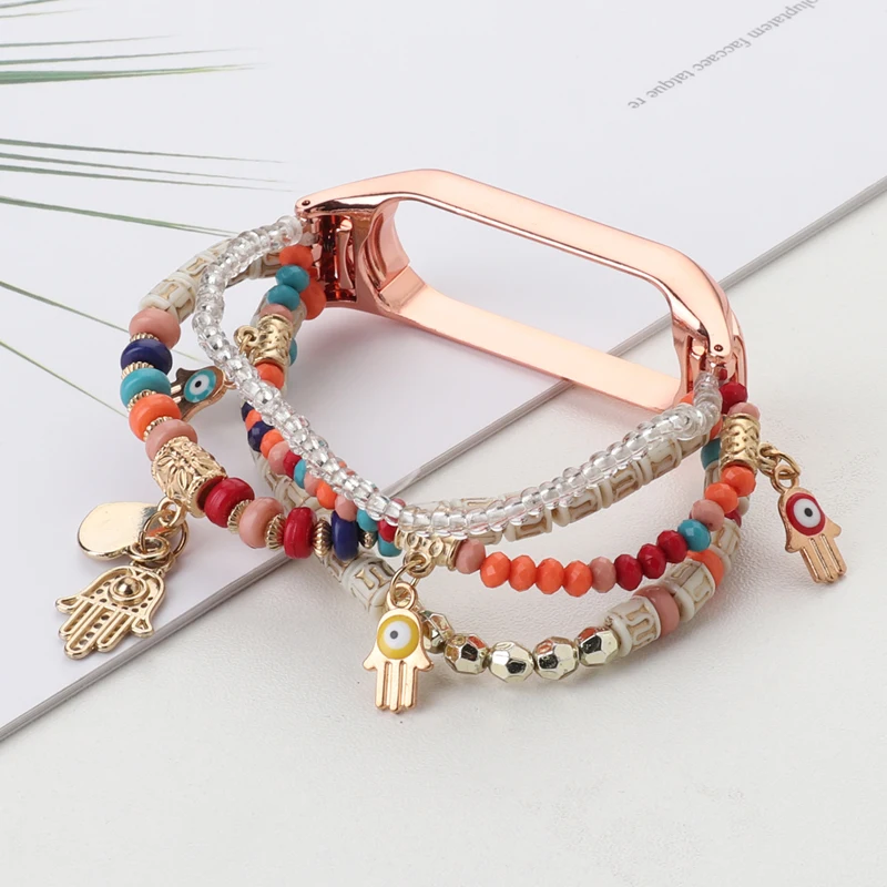 Women Jewelry Elastic Strap for Miband 8 6 Bohemia Beaded Bracelet for Xiaomi Mi Band 5 4 3 Replacement Wristband for Mi7 Correa