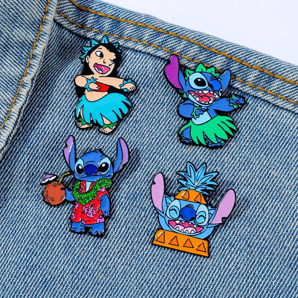 4 Broches de Anime de Imitación, Lindos Pines Esmaltados de Stitch para Mochila, Ropa, Joyería, Insignias Metálicas, Accesorios de Decoración, Regalo