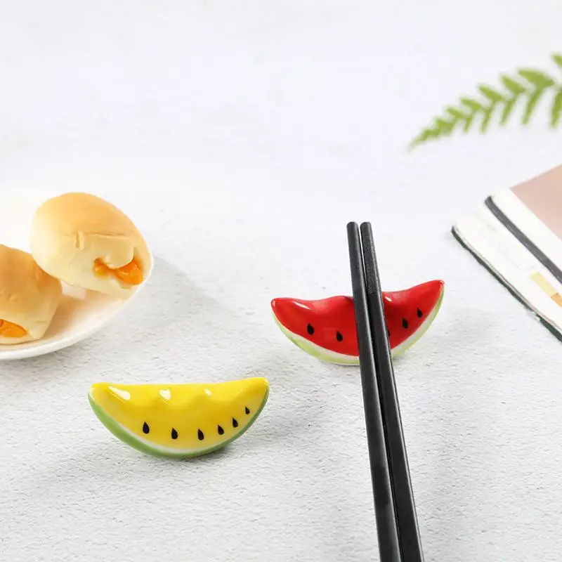 Cute Watermelon Shaped Ceramic Chopstick Rest Spoon Fork Tableware Holder Pen Rack For Kitchen Restaurant Table Decoration