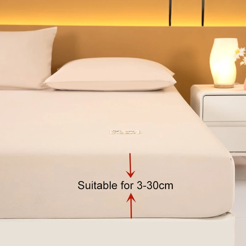 Thickened Cotton Single Fitted Sheet Solid Color Non slip Mattress Protective Cover Full Surrounding Dust Cover For Hotel Home