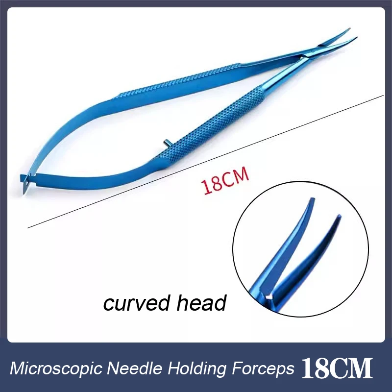 1 szt. Okulistyczny uchwyt igły, szczypce do trzymania igły bez zamka, Instrument okulistyczny ze stopu tytanu, prosty zakrzywiony