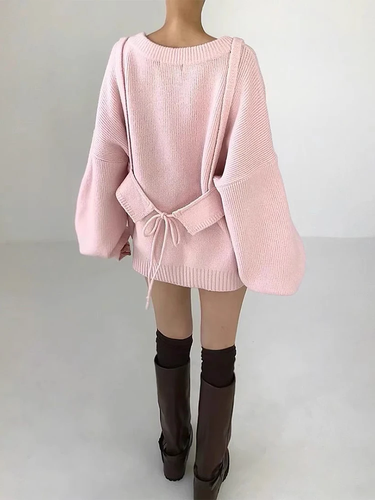 Clothland Donna Dolce Maglia Maglione Abito Manica Lunga Due Pezzi Set Con Camis Chic Mini Abiti Allentati Vestido QE249