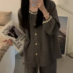 Autumn Grey Pajamas Women's Long Sleeve Seersucker 2024 New Bunny Sweet Princess Style Loungewear Set